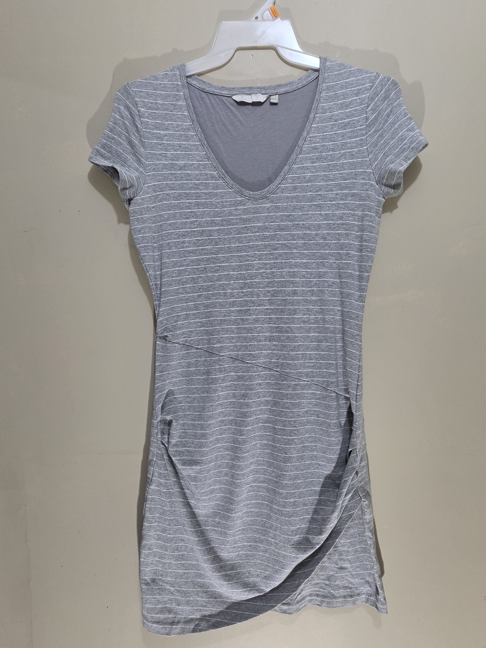 Athleta Dress Women Small Gray Striped Short Sleeve Rushed Knit
